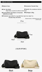 Guide des tailles détaillé et dimensions du sac à bandoulière en toile pour femmes