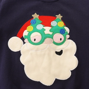 Boys navy blue sweatshirt with Santa Claus embroidery and 3D plush beard detail