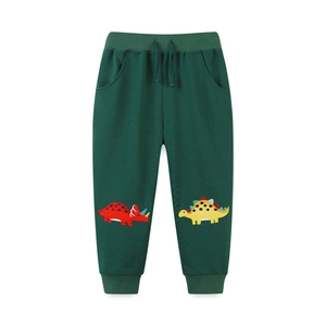 Pantalon de jogging vert foncé pour garçon avec broderie dinosaure et cordon