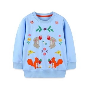 Light blue kids pullover with cute forest animal embroidery and ribbed cuffs