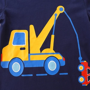 Boys long sleeve navy blue t-shirt with colorful cartoon construction excavator print