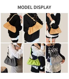 Model display of stylish pleated hobo bags in multiple colors for versatile styling