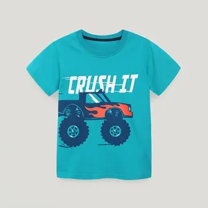 Boys Summer Cotton T-Shirt Monster Truck Printed Short Sleeve Round Neck Casual Tops For Kids Tee