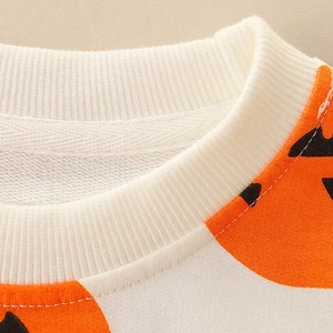 Kids Halloween pumpkin sweatshirt featuring round neck and high-quality knit cotton fabric