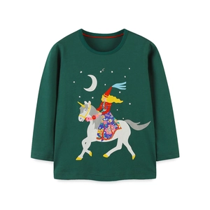 T-shirt à manches longues en coton vert foncé avec imprimé licorne féerique pour enfants