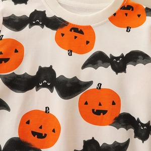 Kids Halloween pumpkin and bat print sweatshirt with a comfortable ribbed crew neck