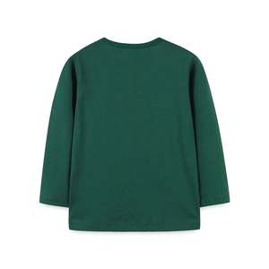 T-shirt à manches longues en coton vert foncé pour enfants, vue arrière sur blanc