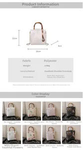 Detailed size chart and specifications for the floral bamboo handle crossbody bag