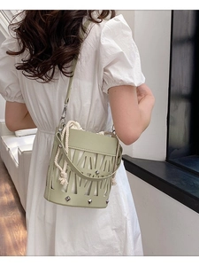 Chic hollow out mint green bucket bag with white canvas drawstring liner for women