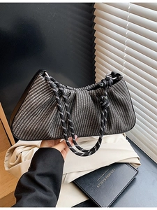 Women Pleated PU Leather Shoulder Bag Fashion Woven Texture Underarm Bag With Rope Knot Handle Versatile Niche Crossbody Bag