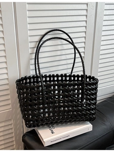 Women Woven Beach Tote Bag Hollow Out Handheld Shoulder Bag Summer Niche Vegetable Basket Bag Casual Vacation Shopping Bag