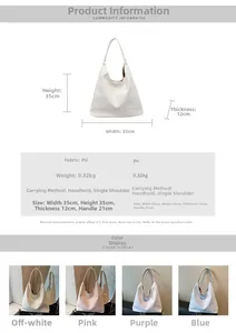 Detailed dimensions and weight chart for the PU leather tote bag in four soft colors