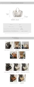 Size chart and dimensions for the PU leather handbag with detachable bow pendant detail
