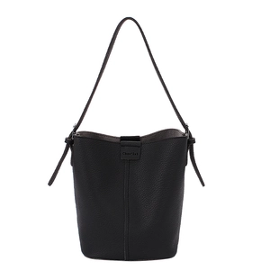 Sac seau noir élégant pour femme avec texture grainée et bandoulière réglable amovible