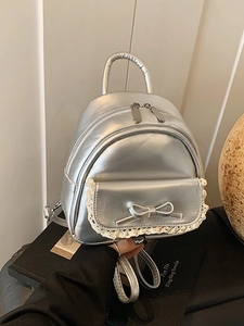 Mode Mini PU Leder Rucksack Für Damen Süße Schleife Spitze Detail Verstellbarer Riemen Täglicher Freizeitrucksack Kleine Umhängetasche