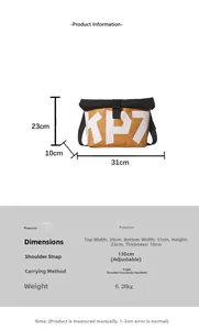Detailed size specifications for the yellow polyester roll-top crossbody bag with KP7 logo
