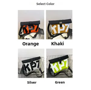 Outdoor crossbody bag available in orange, khaki, silver and green with KP7 letter print