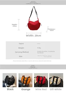 Detailed size chart for large canvas dumpling bag showing 28x23x10cm dimensions