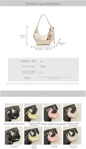 Detailed chart showing PU leather pleated crescent bag dimensions and material weight