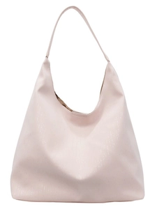 Minimalist light pink large capacity hobo tote bag with textured faux leather finish