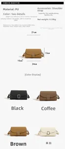 Detaillierte Größenangaben für minimalistische PU-Schultertasche mit Litschi-Textur