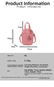Size diagram and specifications for the pink PU leather mini square crossbody bag