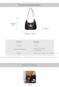 Detailed size chart for large capacity nylon crossbody bag with dimensions and weight