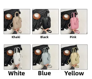 Grid view showing small crossbody phone bags in six colors with litchi grain texture