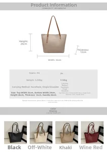 Dimensions détaillées pour grand sac cabas en cuir PU disponible en quatre couleurs