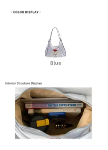 Vue détaillée du grand sac cabas bleu avec compartiments pour livres et accessoires