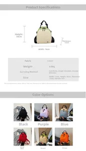 Size chart and specifications for lightweight waterproof multi-way small shell backpack