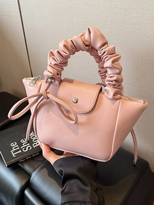 Fashion Women PU Leather Pleated Scrunchie Handle Shoulder Bag Bowknot Magnetic Flap Niche Underarm Bag Daily Handbag