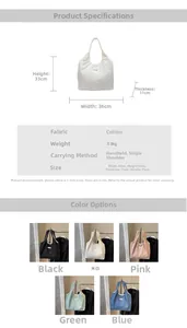 Detailed size chart and multi-color options for this large capacity canvas tote bag