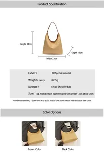 Detailed technical diagram of tote bag with size measurements and color options