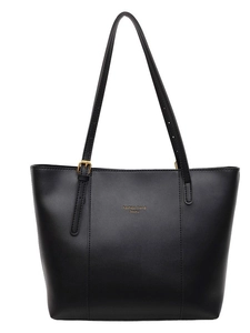 Sac fourre-tout classique en cuir noir avec ferrures dorées et bretelles au style minimaliste