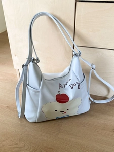 Femmes Décontracté PU Cuir Dessin Animé Chien Pomme Impression Multi Usage Grande Capacité Sac Bandoulière Fourre-Tout Mode Dos