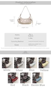 Tableau des tailles et couleurs pour le sac croissant vintage disponible en sept coloris