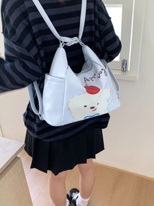 Sac à dos bleu clair Apple Dog avec motif ours blanc et fines bretelles pour femmes