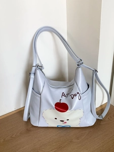 Sac fourre-tout bleu clair Apple Dog avec motif dessin animé et double bandoulière