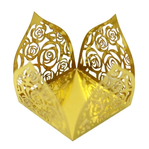 Golden laser-cut rose hollow cupcake wrappers for wedding and party candy box decoration
