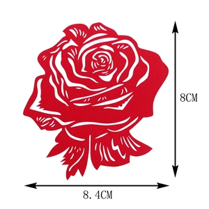 Detailed laser-cut red rose wine glass card with 8cm dimensions for wedding party