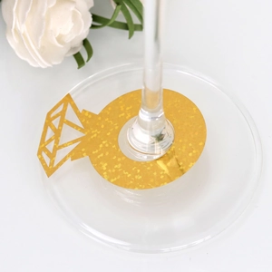 Marcadores de Copas de Papel Forma Anillo Diamante Tarjetas de Mesa Huecas Brillo Espejo para Decoración Boda Fiesta