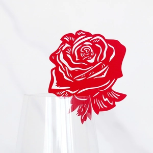 Elegant red rose laser cut wine glass decorative cards for wedding and party favor