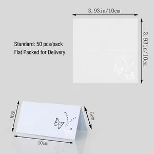 Tableau des tailles pour marque-place papillon blanc découpé au laser avec mesures