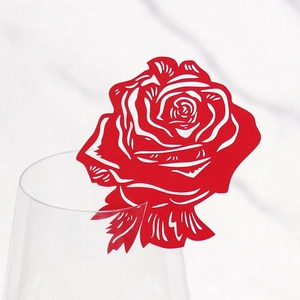 Rose Paper Wine Glass Card Laser Cut Pearlescent Cardstock Hollow Design For Wedding Party Valentine Elegant Table Decor