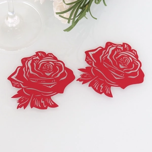 Elegant laser-cut red rose wine glass cards for wedding and party table decorations