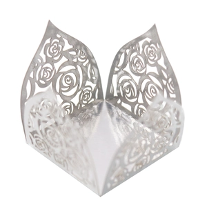 Silver laser-cut hollow rose pattern paper candy box for wedding and party favor decoration