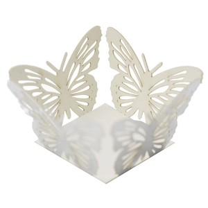 Detailed laser-cut butterfly cupcake wrapper in cream white for wedding party favors