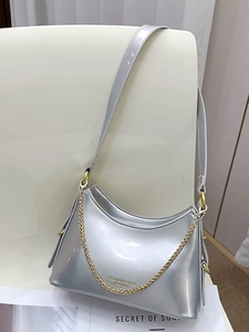 Luxury Women PU Patent Leather Shoulder Bag Fashion Gold Chain Hobo Bucket Crossbody Bag Glossy Commute Tote Handbag Gift