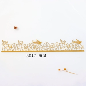 Golden laser-cut cake border with bird and floral pattern, size 50x7.6cm detail view